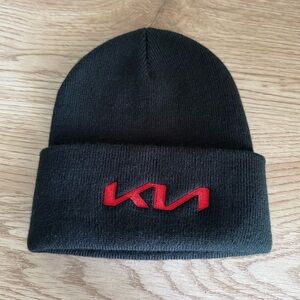 KIA Beanie Hat Black OSFM Stretch Embroidered Red New Logo Cuffed Port & Company